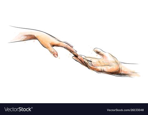 Hands Reaching Out Drawing, Hands Almost Touching, Bittersweet Aesthetic, Hands Reaching For Each Other, Drawing Of Hands, Splash Vector, Hands Reaching Out, Watercolor Vector, Vector Images