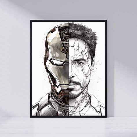 Marvel, Iron Man Poster, Movie Room Decor, Black and White Style, Printable Wall Art, Digital Download Room Decor Black And White, Iron Man Poster, Room Decor Black, Movie Room Decor, Decor Black And White, Poster Movie, Marvel Iron Man, Black And White Style, Movie Room