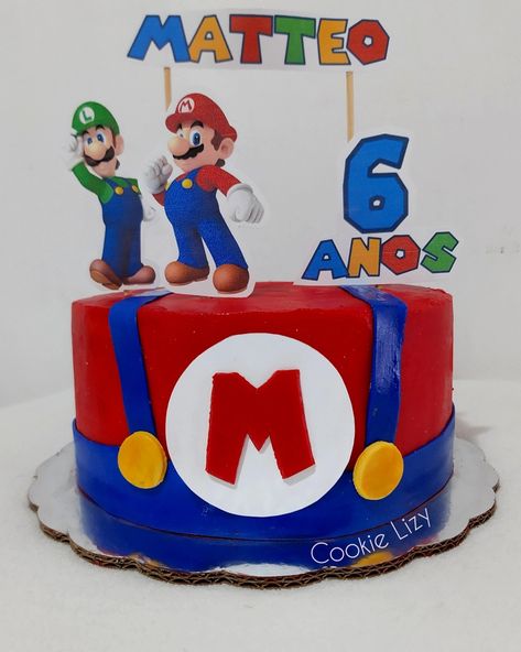 Mario Bros Birthday Party Ideas, Thomas Cakes, Circle Cake, Super Mario Bros Party, 6th Birthday Cakes, Mario Cake, Mario Bros Birthday, Mario Bros Party, Super Mario Birthday Party