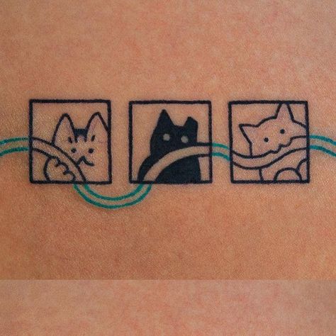 Chiwoo on Instagram: "🐈 Handpoked Cat Trio
📍Seoul, KOREA

#tattoo#handpoke#illustration #cat #cattattoo #kittytattoo #pettattoo" Cat Trio Tattoo, 4 Cat Tattoo Designs, Trio Cat Tattoo, Cute Matching Tattoos For 3 Best Friends, Group Of Three Tattoos, Cute Trio Tattoos, Three Tattoo Ideas Friends, Friend Trio Tattoos, Three Cat Tattoo