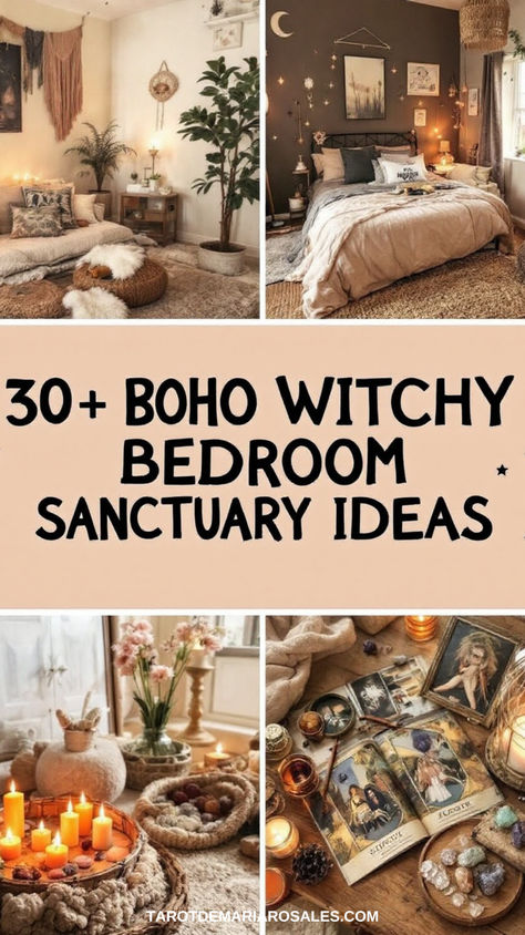 Diu witchy decor, bedroom sanctuary ideas, boho witchy bedroom, witchy bedroom, mystical decor, spiritual room, modern mystic, bedroom sanctuary, sanctuary bedroom Attic Witchy Room, Cozy Witchy Home, Boho Witch Aesthetic Home, Whimsygoth Bedroom Ideas, Witchy Decor Aesthetic, Hippy Bedroom Ideas, Whimsical Goth Bedroom, Mystic Bedroom, Eccentric Home Decor