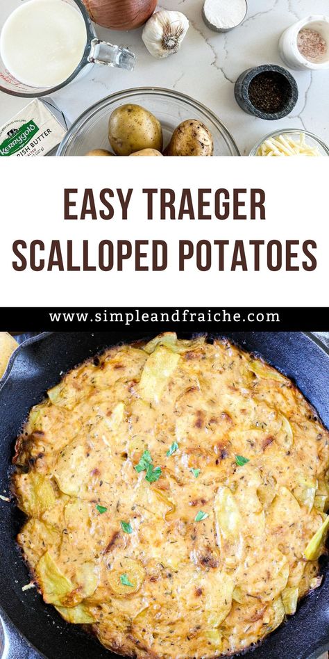 Traeger Scalloped Potatoes are the ultimate BBQ side dish, combining creamy potatoes with a rich, smoky flavor that's truly unforgettable. This dish is perfect for family barbecues or get-togethers with friends.  There's something inherently comforting about a piping hot dish of smoked scalloped potatoes. Whether enjoyed as a side dish or the main attraction, it brings warmth and satisfaction to any meal, making it perfect for cozy family dinners or festive gatherings. Smoked Scalloped Potatoes, Smoked Dishes, Bbq Side Dish, Creamy Potatoes, Bbq Side Dishes, Bbq Side, Bbq Sides, Hot Dish, Side Dishes For Bbq