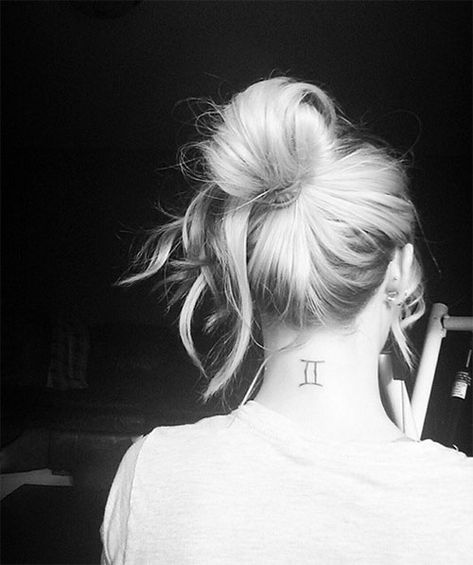 Gemini Neck Tattoo Gemini Tattoos, Gemini Tattoo Designs, Girl Neck Tattoos, Horoscope Tattoos, Gemini Tattoo, Skeleton Hand Tattoo, Back Of Shoulder Tattoo, Zodiac Tattoos, Zodiac Tattoo