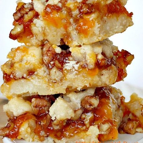 Apricot Bars Recipe, Apricot Bars, Sweet Tooth Craving, Apricot Preserves, Apricot Recipes, Pecan Bars, Almond Bars, Gf Flour, Coconut Pecan