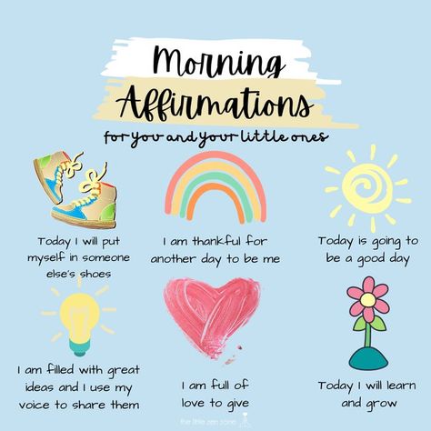 Help your little ones start the day with gratitude and positivity with these affirmations! Research shows that even a few mindful minutes can shift our whole perspective on how we want to feel throughout our day! #mindfulnessforkids #morningaffirmations #positivityforkids #mindfulmoments Zen Zone, Showing Gratitude, Morning Mantra, Homeschool Tips, School Social Work, Affirmations For Kids, Mindfulness For Kids, Morning Affirmations, Therapy Tools