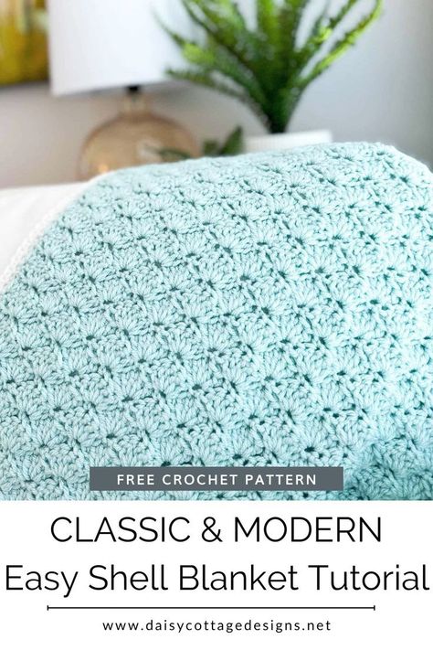 Discover the joy of creating your own shell stitch crochet blanket with our easy-to-follow video tutorial. Learn the intricate shell stitch pattern step by step and apply it to a variety of patterns ranging from classic to modern. Perfect for beginners and crochet enthusiasts alike, you'll soon be crafting your own cozy masterpiece! Shell Stitch Crochet Blanket, Crochet Shell Blanket, Cozy Crochet Blanket, Shell Stitch Crochet, Crochet Shell Pattern, Crochet Baby Blanket Beginner, Crochet Baby Blanket Free Pattern, Crochet Blanket Pattern Easy, Crochet Afghan Patterns Free