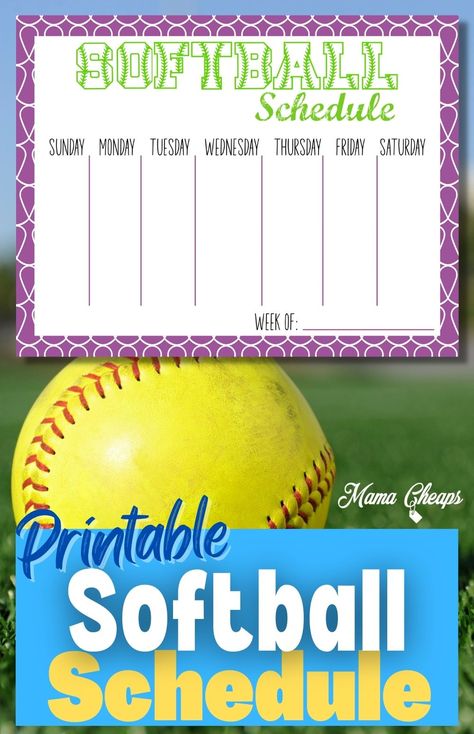 Softball season is filled with lots of different commitments - from practices to games to winter workouts and more. We made this printable weekly schedule that you can grab on our blog. Use this free printable softball schedule to keep track of your player's games and practices. Laminate the schedule to make it resuable and turn it into a dry erase surface. #softball #printable Softball Schedule, Softball World Series, Baseball Schedule, Softball Sign, Softball Clipart, Printable Baseball, Sign Up Sheets, Sports Banquet, Weekly Schedule Printable