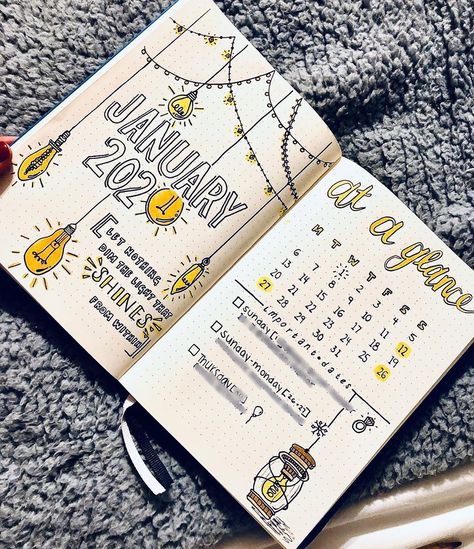 21 Illuminating Light Bulb Bullet Journal Ideas - The Creatives Hour Planer Ideas, Dot Journaling, Bullet Journal Flip Through, Scrapbook Planning, Journal Tracker, Bullet Journal Month, January Bullet Journal, Themed Journal, Journal Weekly