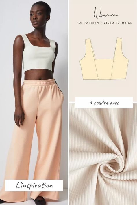 Patron de couture pour coudre un crop top - Marie Claire Patron Crop Top Couture, Patron Crop Top, Top Couture, Cutout Pants, Diy Crop Top, Formal Chic, Couture Top, Crop Top Designs, Runway Outfits