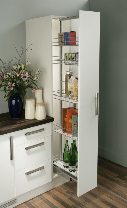 Pull Out Larder, Galley Kitchen Ideas Narrow, Tall Kitchen Cabinets, Galley Kitchen Design, Larder Unit, Small Kitchen Layouts, Kitchen Pulls, Compact Kitchen, Kitchen Units