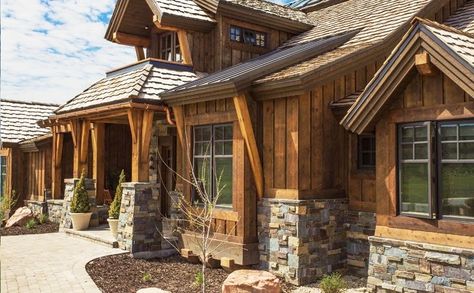 Tackroom-Reverse Board and Batten 1x12, 1x6, 2x8 and 2x10 Trim, Red Ledges-Heber City, Utah Cabin Siding, Log Cabin Siding, Hardie Board, Stone And Wood, Rustic Exterior, Log Home Decorating, Cabin Exterior, House Siding, Log Cabin Homes