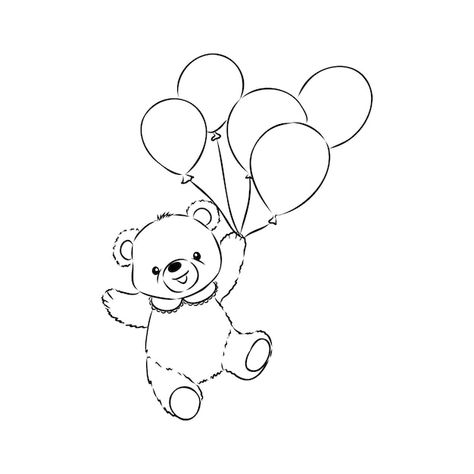 Vector drawing teddy bear isolated on a ... | Premium Vector #Freepik #vector #fun #background #black #line Bear Holding Balloons Drawing, Drawing Teddy Bear, Teddy Bear Drawing, Bear Vector, Bear Drawing, Background Black, Black Line, Sketches Easy, Vector Drawing