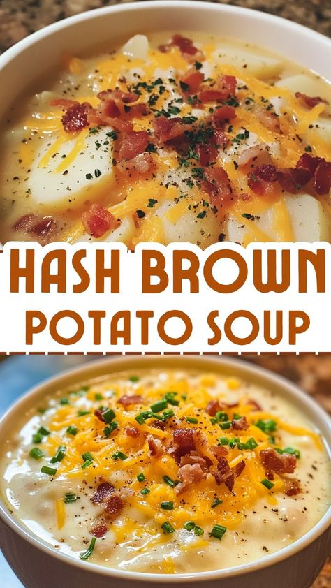 Hash Brown Potato Soup Crockpot Recipe Potato Soup, Shredded Potato Soup Crock Pot, Potato Soup Diced Hashbrowns, Easy Crockpot Potato Soup Hashbrowns, Best Cheesy Potato Soup, Potato Obrien Soup, Potato Soup With Diced Hashbrowns, Easy Potato Soup Hashbrowns, Potato Soup Made With Frozen Hash Brown Potatoes