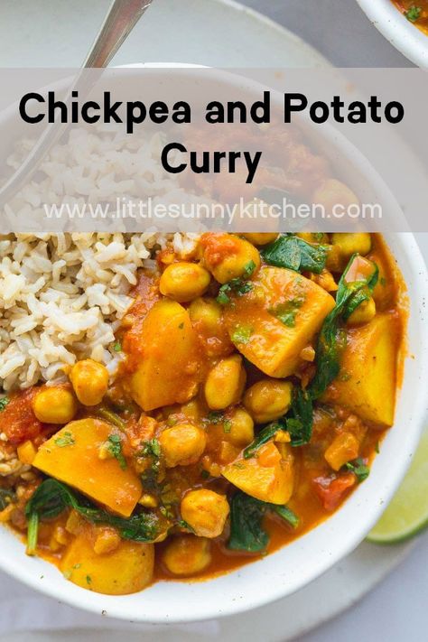 Chickpea And Rice Recipe, Chana Aloo, Chickpea And Potato, Chickpea And Potato Curry, Aubergine Curry, Chickpeas Curry, Aloo Masala, Potato Curry Recipe, Vegetable Curry Recipes