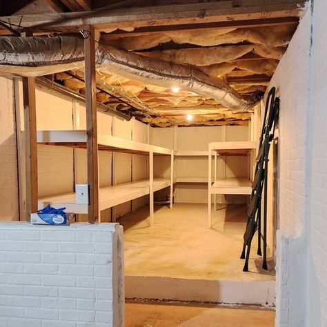 Crawl Space Ideas Storage, Finished Crawl Space Ideas, Basement Crawl Space Ideas, Crawl Space Storage Ideas, Crawl Space Organization, Crawl Space Ideas, Painting Basement Walls, Bulkhead Ideas, Crawl Space Storage