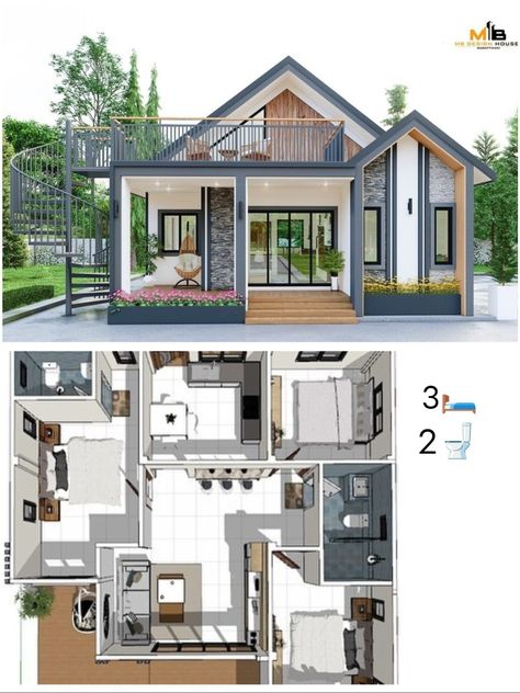 Small House Blueprints, Small Modern House Plans, Small House Layout, Affordable House Plans, Two Story House, Modern Bungalow House, House Floor Design, Simple House Design, House Plan Gallery