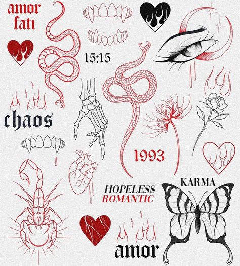 Tattoo Graffiti, Petit Tattoo, Flash Tattoo Designs, Doodle Tattoo, Cute Little Tattoos, Red Tattoos, Tattoo Stencil Outline, Small Hand Tattoos, Tattoo Design Book