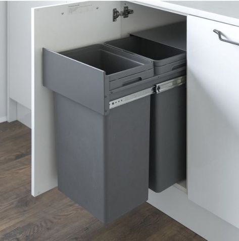 In the planning stages, consider ‘where will we put the bin?’ before it is too late. Kitchen Hinges, Pull Out Bin, Waste Bin, Steel Panels, Installing Cabinets, Kitchen Bin, Cupboard Doors, Kitchen Cupboards, Recycling Bins