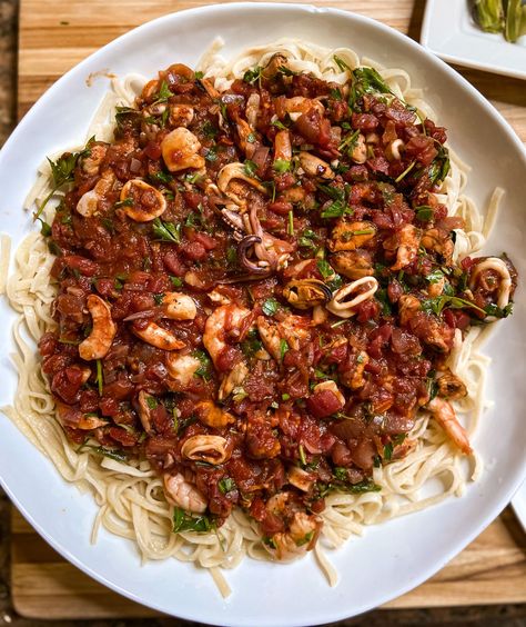 Marinara ai Frutti di Mare (aka Seafood Marinara) Seafood Marinara Recipes, Mixed Seafood Pasta Recipes, Seafood Fregola, Seafood Spaghetti Marinara, Ree Drummond Mixed Seafood Pasta, Seafood Arrabbiata Pasta, Red Wine Reduction, Seafood Medley, Marinara Recipe