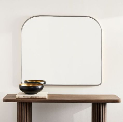 Wide Arch Mirror, Master Bath 2023, Teakwood Furniture, Mantel Mirror, White Grout, Peg Rail, Mantel Mirrors, Mirror Panels, Infinity Mirror