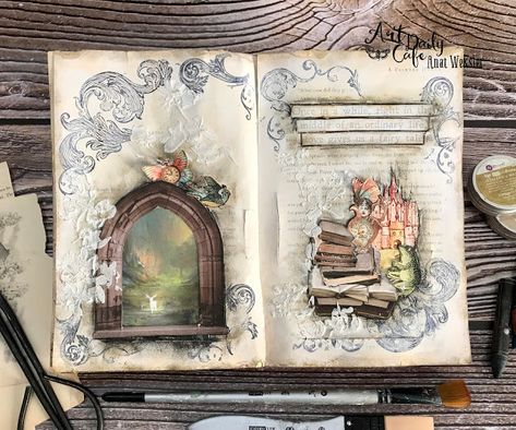 Handmade Journals Diy, Old Book Crafts, Creating A Bullet Journal, Diy Journal Books, Blog Art, Fairy Tale Books, Mixed Media Journal, Cafe Art, Fairytale Illustration