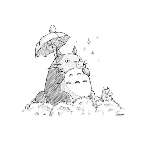 Totoro Drawing, Totoro Art, Umbrella Drawing, Ghibli Characters, Studio Ghibli Tattoo, Holding An Umbrella, Ghibli Tattoo, Studio Ghibli Characters, Ghibli Studio