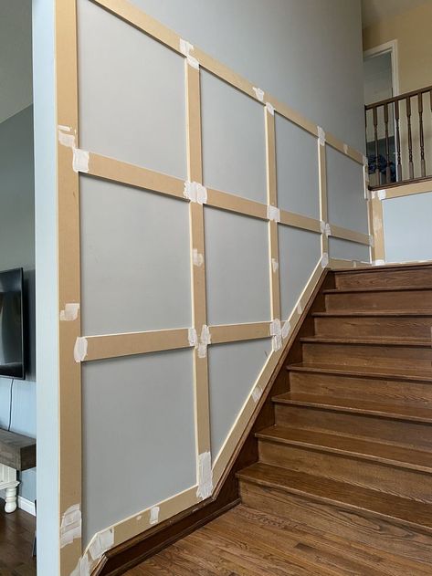 Staircase Accent Wall, Stairwell Wall, Stair Paneling, Wainscoting Stairs, Stairs Renovation, Staircase Wall Decor, House Staircase, Wall Paneling Diy, Staircase Remodel