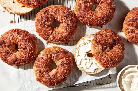 Cinnamon-Sugar Crunch Bagels Recipe | King Arthur Baking: A DIY version of Panera’s well-loved Cinnamon Crunch Bagel. Panera Cinnamon Crunch Bagel, Cinnamon Crunch Bagel Recipe, Cinnamon Crunch Bagel, Ultimate Sandwich, Cinnamon Raisin Bagel, Bagels Recipe, Cooking With Karli, Cinnamon Crunch, King Arthur Baking