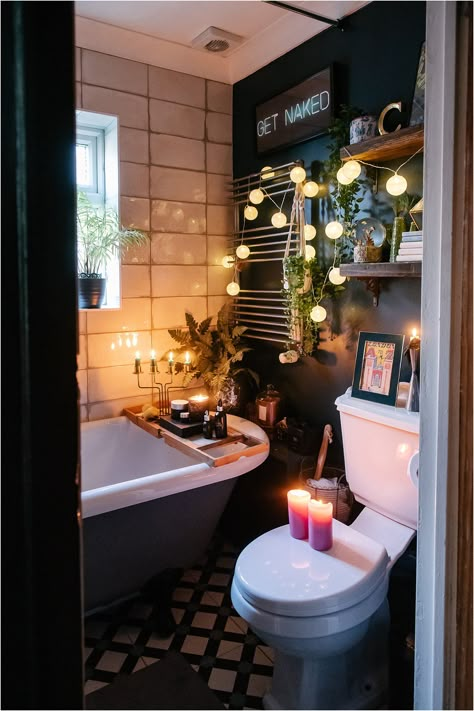 Light In Photography, Bath Board, Eclectic Bathroom, Dark Home Decor, Dark Home, Dark Walls, Apartment Bathroom, Weekend Plans, First Apartment