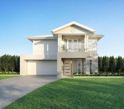 2 Storey Hamptons Facade, Sandstone Exterior, Double Story Coastal Facade, House Facades Australia Double Storey, Single Storey Hamptons Facade, Two Storey Queenslander, House Facades Australia, House Plans 2 Storey, Houses Australia