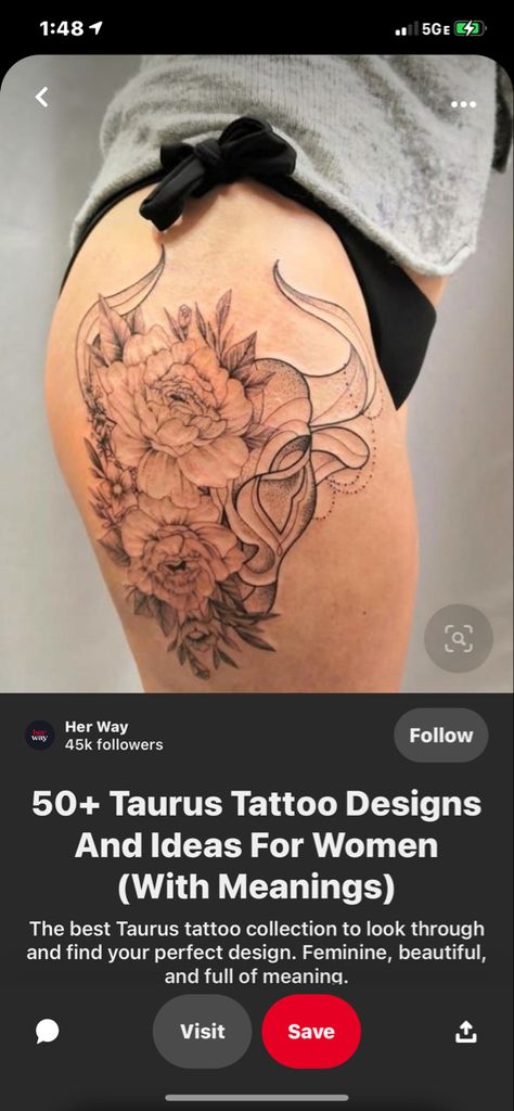 Taurus Tattoo For Women, Taurus Bull Tattoos, Taurus Tattoo, Taurus Bull, Taurus Tattoos, Bull Tattoos, Ta Ta, Thigh Piece, Thigh Tattoos Women