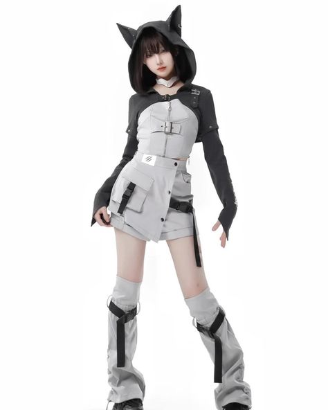 🤩Futuristic Techwear vibes fashion outfits. 🛒Set1: cropped top, slip dress and leg warmers. 🛒Set2: cropped top, leg warmers, strapless top and skort. 👉Search 'AEP-S-1623 on devilinspired.com #devilinspired #futuristic #futuristicfashion #techwear #techwearlooks #fashionoutfit Kawaii Hoodies, Kawaii Sweatshirt, Steampunk Fashion Male, Wolf Ears, Gothic Skirts, Gothic Shoes, Gray Wolf, Kawaii Hairstyles, Kawaii Dress