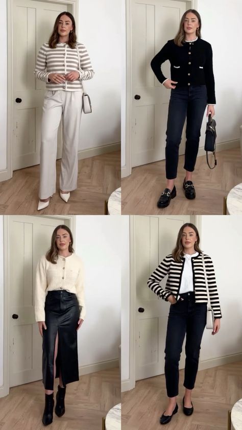 Click on post to shop these looks 4 Cardigan Outfits / Cardigan style / cream cardigan / Black Cardigan / Cardigan with jeans / #cardigan #cardiganoutfit #creamcardigan #blackcardigan #streetstyle #streetfashion #workwear #workoutfitswomen #workoutsforwomen Style Cream Cardigan, Cream Cardigan Outfit, Cardigan With Jeans, Working Girl Outfits, Jeans Cardigan, H M Outfits, Black And White Cardigans, Crew Neck Cardigan, Cardigan Style