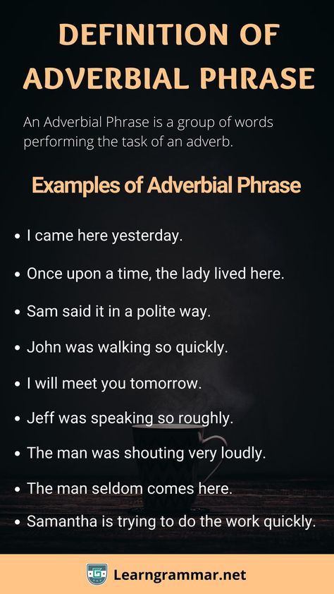 An Adverbial Phrase is a group of words performing the task of an adverb. Interrogative Adverbs, Adverb Examples, What Are Adverbs, Adverb Definition, Adverbs And Adverbial Phrases, Back Group, What Is An Adverb, Adverbial Phrases, English Dictionary