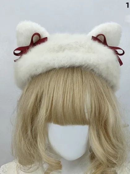 8 Colors Bowknots Cute Kitty Ears Plush Beret Kawaii Hats, Messenger Hat, Cute Beret, Kawaii Hat, Hats Winter, Cute Kitty, Berets, Cute Cats, Knitted Hats