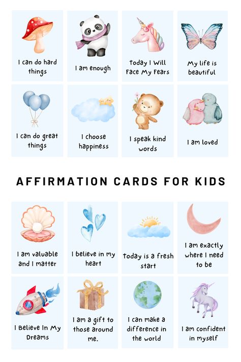 Children Affirmations For Kids, Affirmations For Kids Printable, Affirmation Mirror, Affirmation Cards For Kids, Encouraging Phrases, Positive Affirmations For Kids, Affirmation Board, Flashcards For Kids, Positive Affirmation Cards