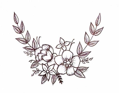 Flowers Drawing Step By Step, Simple Sketch, Leaves Wreath, Drawing Step By Step, Flowers Drawing, Knee Tattoo, Drawing Step, Hand Drawn Flowers, Leaf Wreath