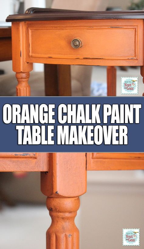 Barcelona Orange Corner Table {with Annie Sloan Chalk Paint} - How to Nest for Less™ Orange Painted Furniture, Chalk Paint Table, Kitchen Table Diy, Annie Sloan Painted Furniture, Painted Kitchen Tables, Orange Furniture, Diy Kitchen Table, Kitchen Table Makeover, Diy Furniture Redo