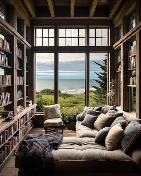 Modern Cottage Homes, Coastal House, Seaside Cottage, Modern Cottage, Reading Room, Home Library, Coastal Homes, Cottage Homes, Dream Home Design