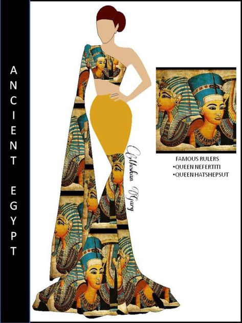 Ancient Egypt Fashion Illustration, Ancient Fashion Egypt, Theme Illustration Fashion, Illustration Themes Ideas, Fashion Illustration Themes, Theme For Fashion Design Collection, Egypt Dress Fashion, Egypt Inspired Fashion, Egyptian Fashion Illustration