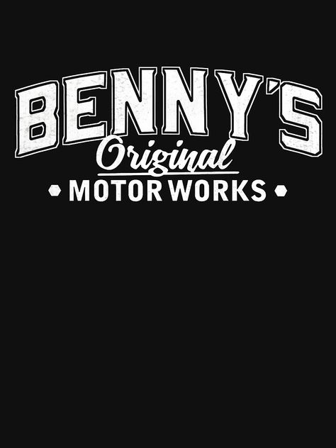 "Benny's Original Motorworks White Weathered Logo Design from Los Santos, San Andreas" Classic T-Shirt for Sale by Mercy Apparel | Redbubble Racing Apparel, Races Outfit, Racing Shirts, San Andreas, Classic T Shirts, Logo Design, ? Logo, The Originals, For Sale