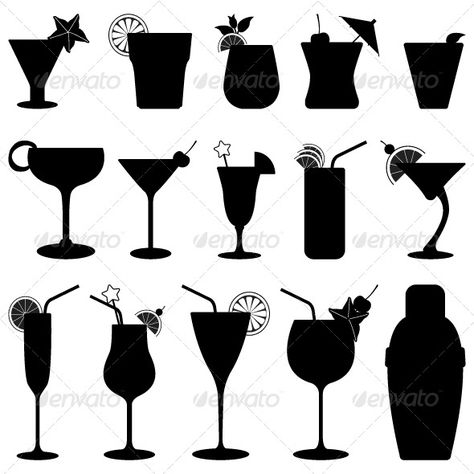 Cocktail Drink Fruit Juice Silhouette - GraphicRiver Item for Sale Drink Cup Design, Cocktail Silhouette, Fruit Silhouette, Juice Illustration, Drinks Art, Cafe Artwork, Party Silhouette, Mocktail Drinks, Cocktail Fruit