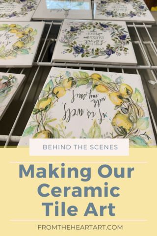 Many people have ask about our tiles and our process….things like Do we use a kiln to apply the artwork to the tile? Or is it decopauged on? Will the design come off? Did you paint all these by hand? Can I use it as a trivet?…. So I'm going to take you behind the scenes today & share more about the process! Welcome Tiles Design, Painting On Tiles Art, Drawing On Tiles, How To Paint On Tiles, Painting Ceramic Tiles Crafts, Painting On Tiles Ceramics, Ceramic Tile Projects, Painting On Ceramic Tiles, Paint On Tiles