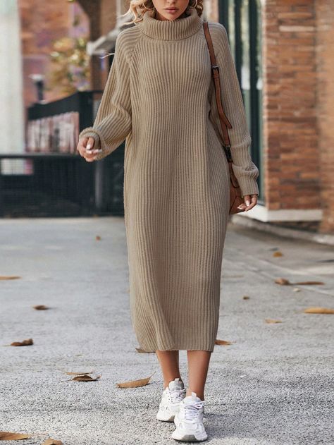 SHEIN Turtleneck Raglan Sleeve Ribbed Knit Sweater DressI discovered amazing products on SHEIN.com, come check them out! Ribbed Dress Outfit, Christmas Mini Shoot, Knitted Winter Dress, Sweater Dress Outfit, Cozy Dress, Winter Dress Outfits, Sweater Dresses, Ribbed Dresses, Winter Dress