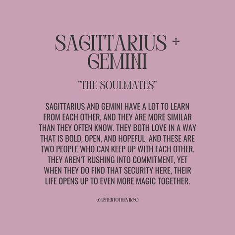 Sagittarius Love Compatibility + What Works 💛 #Listentothevirgo Sagittarius Gemini Compatibility, Sagittarius Love Compatibility, Gemini Relationship, Sagittarius Compatibility, Gemini Compatibility, Zodiac Sagittarius Facts, Sagittarius Traits, Gemini And Sagittarius, Sagittarius Love