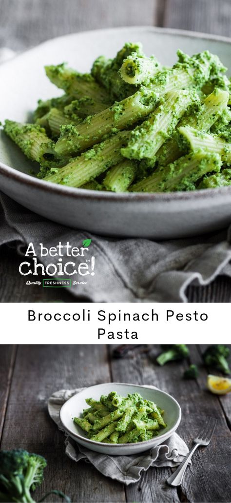 20 min | Serves 3 | Winter | a recipe by A Better Choice. Enjoy a whole servings of greens disguised as comforting pasta! The combination of broccoli and spinach with parmesan cheese make this recipe a quick and nutritious dinner. The Broccoli is blanched which removes its bitterness and improves its flavour in this recipe.  #Pasta  #Vegetarian #Easyrecipe #Healthyvegetablerecipes #Pasta #Familymeal #Vegetablemeal #Broccoli #Spinach #Pesto Broccoli Spinach Pasta Sauce, Broccoli Spinach Pasta, Broccoli Spinach, Pasta With Broccoli And Spinach, Broccoli Spinach Recipes, Spinach And Broccoli Recipes, Broccoli Pasta Sauce, Spinach Pasta Sauce, Green Pasta Sauce