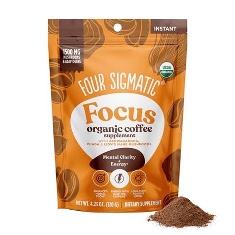 Four Sigmatic Focus Organic Mushroom Coffee | High-Dose Organic Adaptogens & Mushrooms | Organic Lion's Mane, Chaga, Ashwagandha, Rhodiola, and Mucuna | 30 Servings Superfood Coffee, Four Sigmatic, Lions Mane Mushroom, Coffee Today, Chaga Mushroom, Coconut Milk Powder, Lion's Mane, Feeling Nauseous, Mushroom Powder