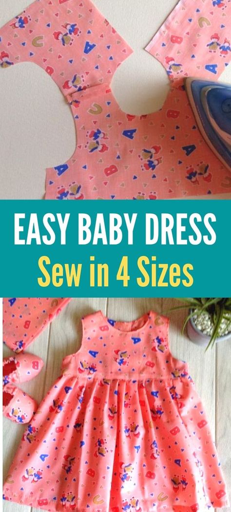 Use this free sewing pattern to sew classic style dresses for your baby or toddler. This DIY tutorial comes with free templates for four sizes to make sewing easy for any beginner seamstress. This easy sewing project will help you whip up baby dresses that can be customized according to your preference. Girl Dress Sewing Pattern, Baby Dress Diy, Baby Clothes Patterns Sewing, Baby Dress Pattern, Sewing Baby Clothes, Girls Dress Sewing Patterns, Sew Ins, Baby Dress Patterns, Girl Dress Patterns