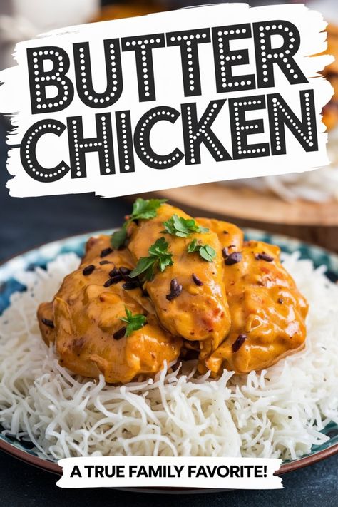 Butter chicken served on a bed of rice, garnished with cilantro. Butter Chicken Recipe With Coconut Milk, Dutch Oven Butter Chicken, Butter Chicken Marinade, Butter Chicken Video, Curry Butter Chicken, Baked Butter Chicken, Healthy Butter Chicken Recipe, Easy Butter Chicken, Butter Chicken Recipe Indian