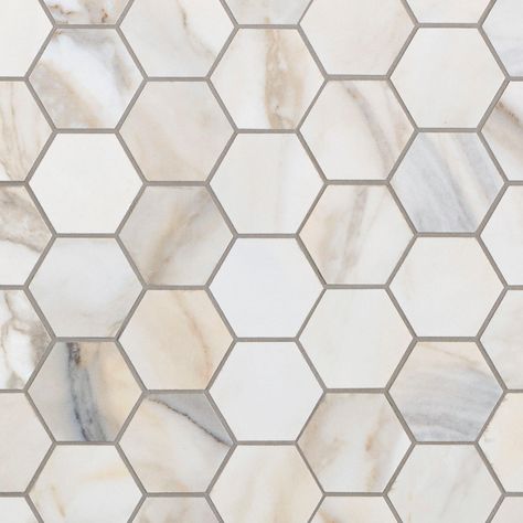 Pianetto | Alaria Polished Porcelain Hexagon Mosaic Tile, 13 x 13, White, 10 mm Thick - Floor & Decor Rectified Tile, Hexagon Mosaic Tile, Floor And Decor, Mosaic Floor, Hexagonal Mosaic, House Tiles, Commercial Flooring, Tile Installation, Bathroom Tile